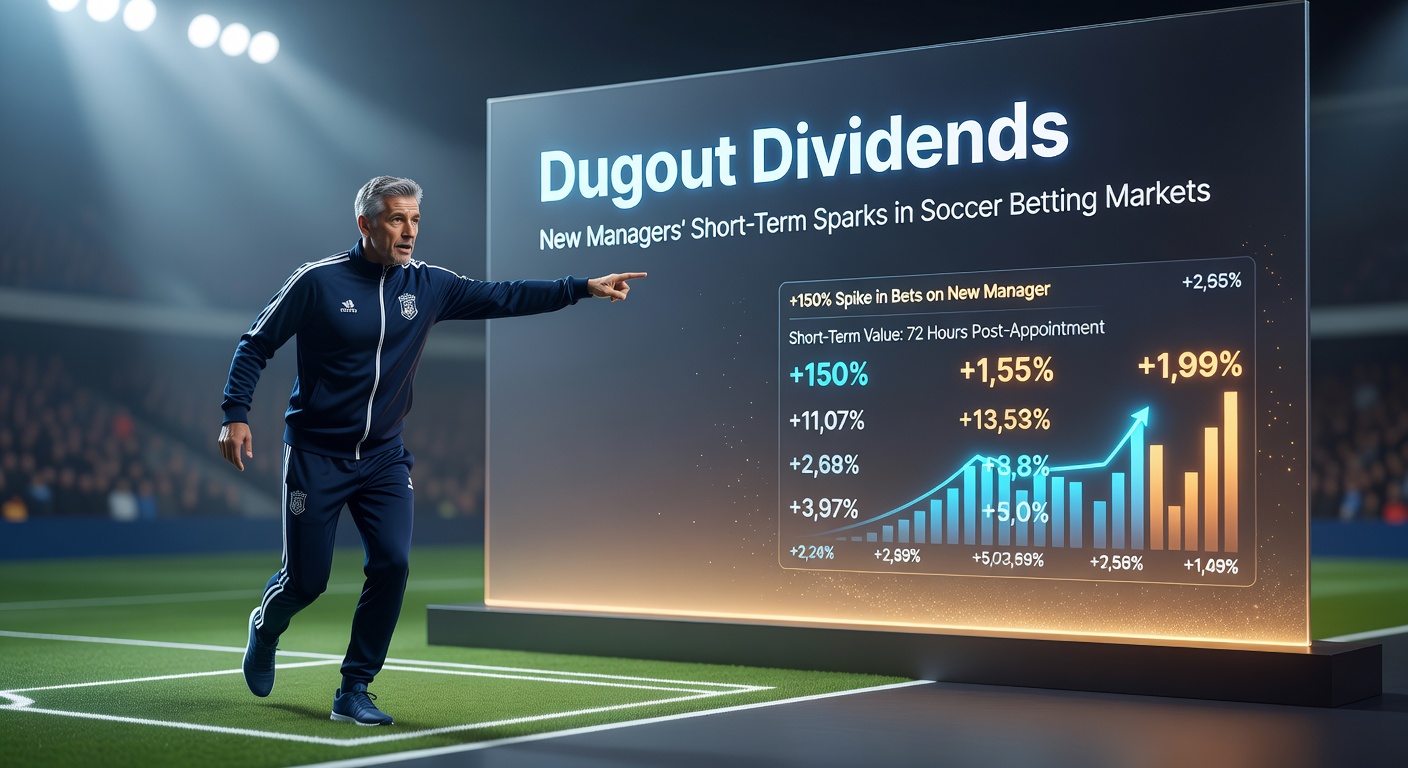 A fired-up new soccer manager gestures passionately from the dugout, rallying players during a crucial match as the crowd roars