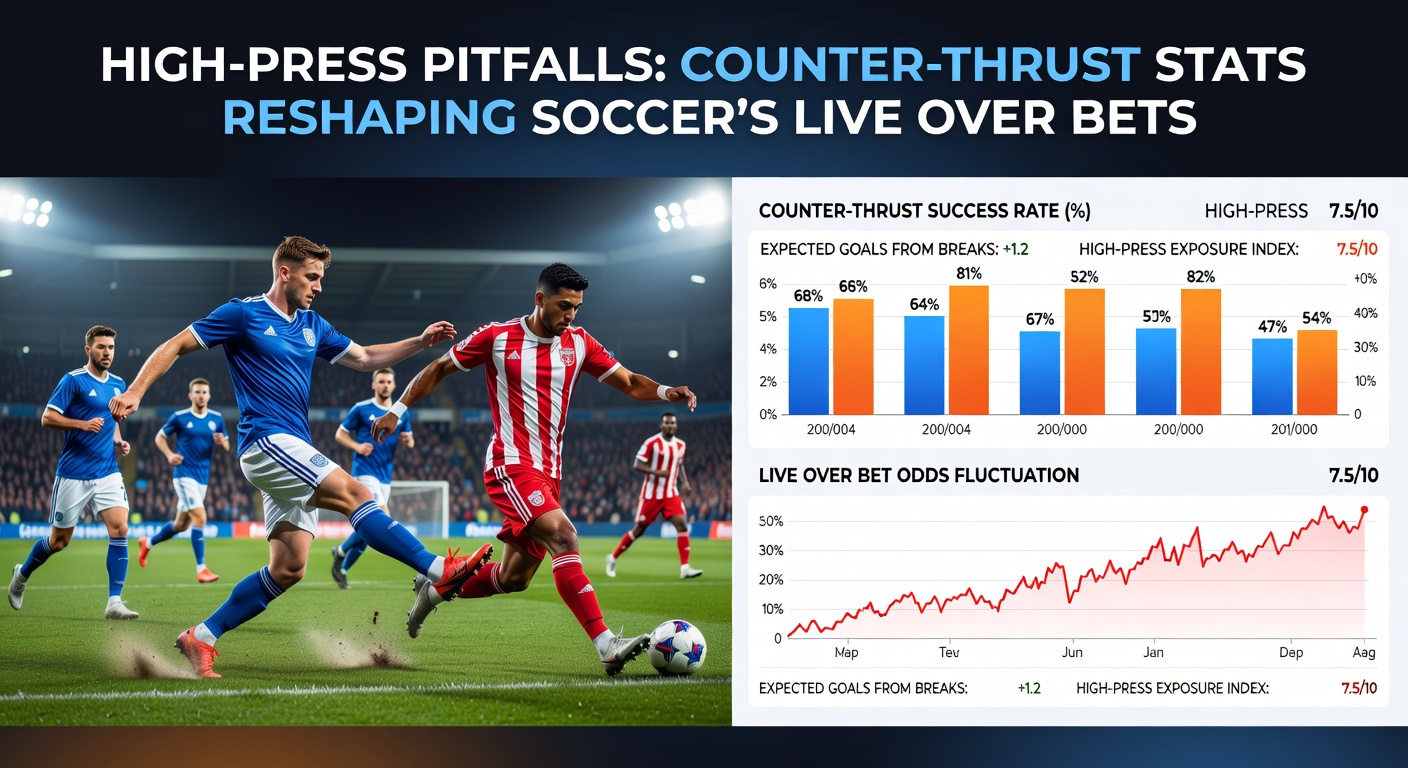 Graph showing counter-thrust goal spikes in high-press games across major soccer leagues