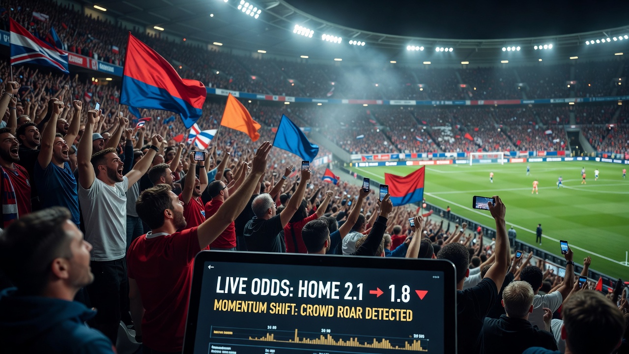 Fans in a packed soccer stadium creating intense atmosphere during a live match