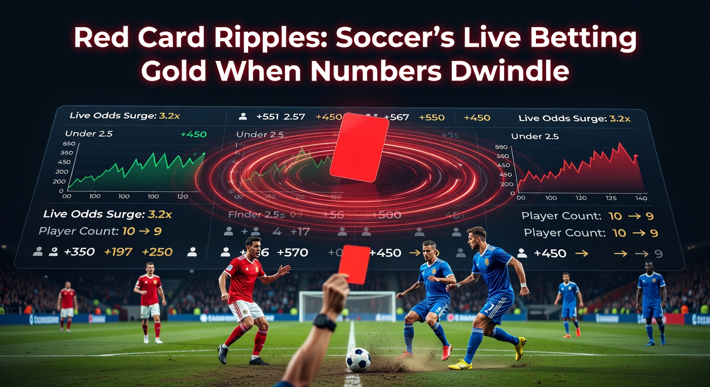 A referee brandishing a red card during an intense soccer match, capturing the moment a player is sent off and the game shifts dramatically