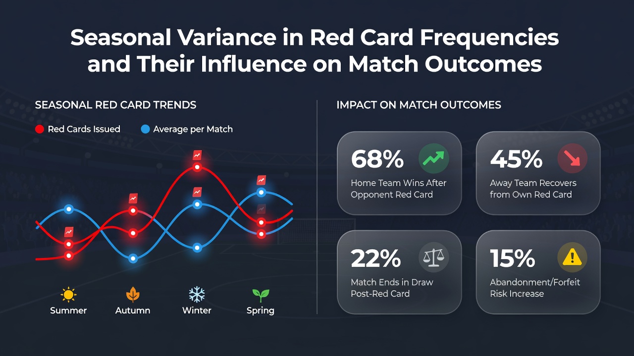 Football referee showing red card during a match in varying seasonal conditions